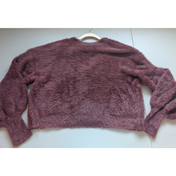 NWT L'Agence Harriet Fuzzy Knit Blouson Sleeve Cardigan Size XXL Burgundy #3D511 - Picture 6 of 11